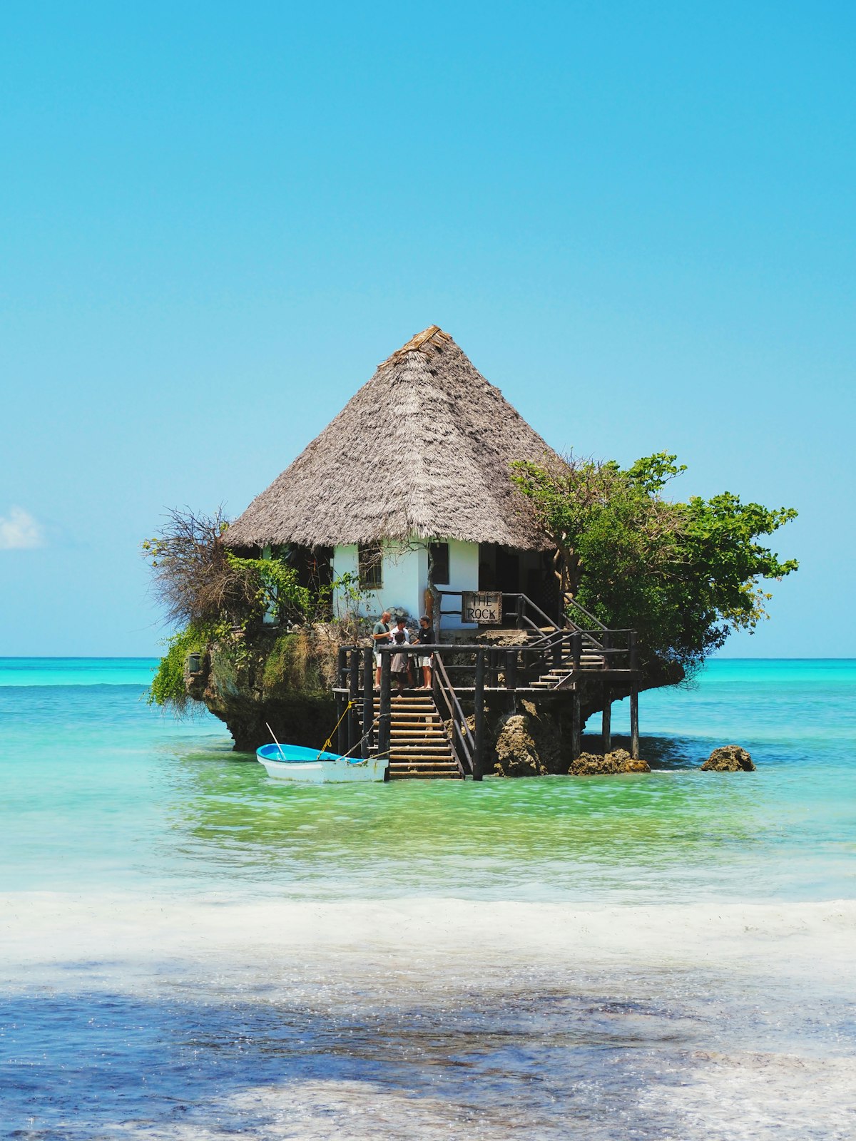 The Rock Restaurant perched on a rock formation in the Indian Ocean